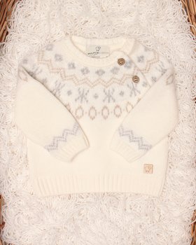 Girocollo Jacquard Neonati in Pura Lana Cardata