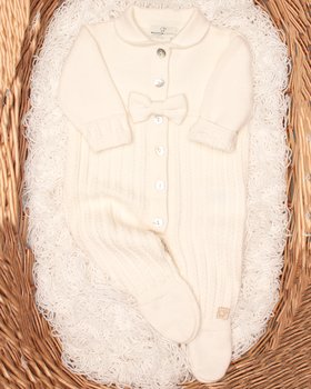Tutina Traforata Fiocco Femmina in Pura Lana Merino
