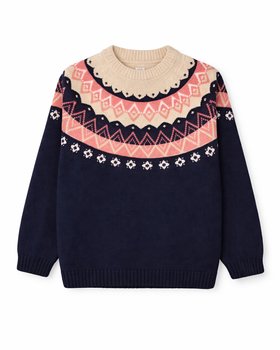 Jacquard-Trikot für Mädchen, reine Merinowolle, Jungfrau, ultrafein