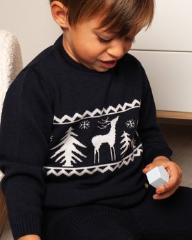 Maglione Jacquard Renna Bambino e Bambina in Pura Lana Merino Extrafine