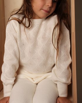 Maglia Girocollo Lavorata Per Bambine Pura Lana Merinos