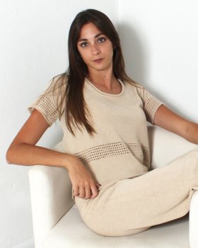 Women’s Cotton-Linen Openwork Crew Neck