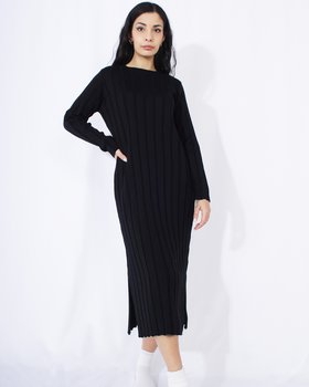 Long Dress Wide Ribbed Pure Wool Woman