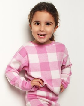 Girl Vichy Pullover aus reiner Merinowolle