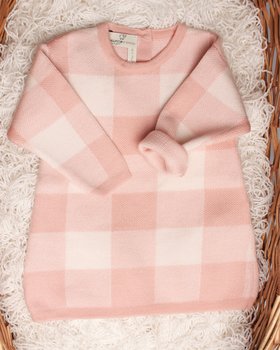 Abito Vichy Neonata in Pura Lana Merino