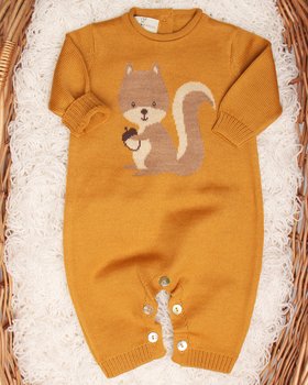 Baby Boy Squirrel Romper Suit in Pure Merino Wool