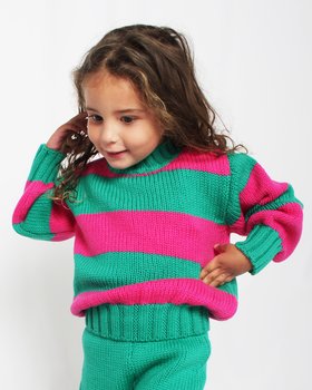 Girls' Pure Merino Wool Wide Striped Sweater