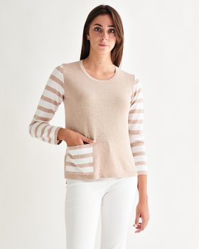 Striped pocket Women’s Cotton-Linen Sweater