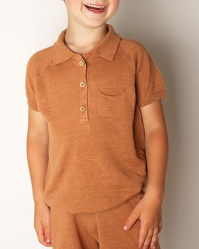 Kurzarm-Poloshirt aus reiner Baumwolle und reinem Leinen für Kinder