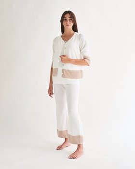 Women’s two-tone cardigan in cotton-linen