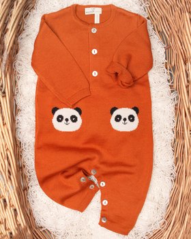 Panda Baby-Strampler aus reiner Merinowolle