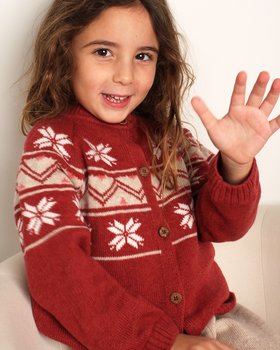 Jacquard-Strickjacke aur reiner ultrafeiner Merinowolle Kinder