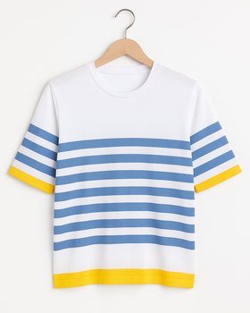 Women’s Striped Short-sleeved Shirt in Pure Cotton