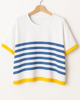 Women’s Striped Over Short Sleeve Sweater in Pure Cotton