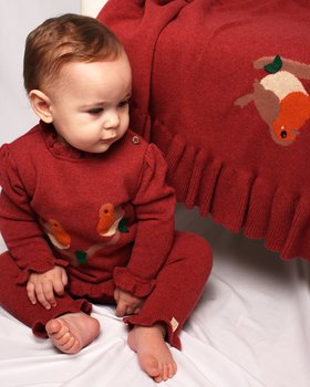 Maglia Neonata Pettirosso in Pura Lana Merino Ultrafine
