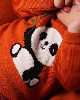 Maglia girocollo Neonati Panda in Pura Lana Merino