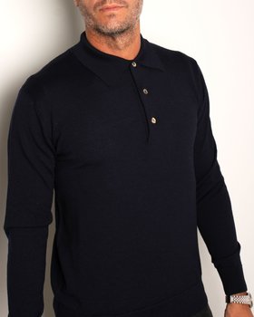 Herren-Poloshirt aus reiner Merinowolle mit langen Ärmeln