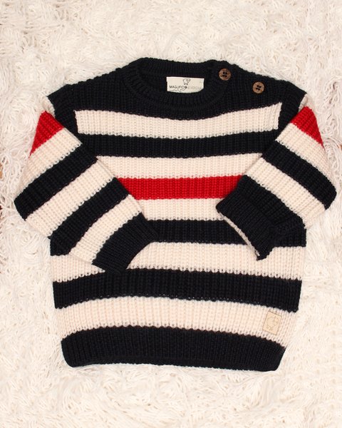 Maglia neonato righe in pura lana vergine merino extrafine