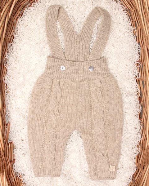 Pantalone con bretelle neonato in pura lana vergine merino ultrafine