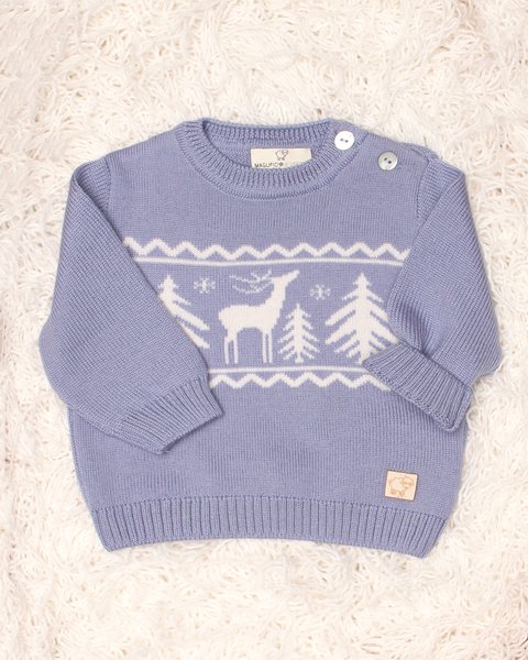 Maglia neonato jacquard paesaggio in pura lana vergine merino extrafine