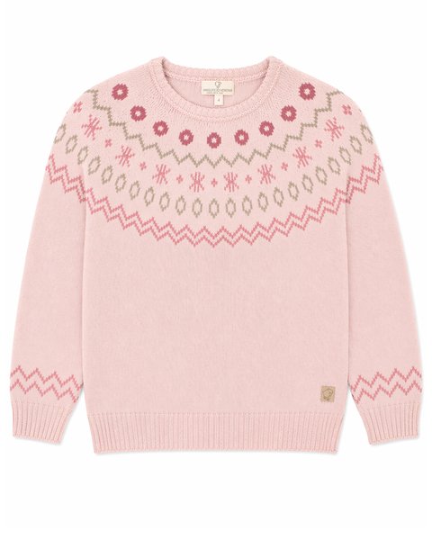 Maglia girocollo jacquard pura lana merino ultrafine bambini