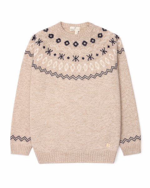 Maglia girocollo jacquard pura lana merino ultrafine bambini