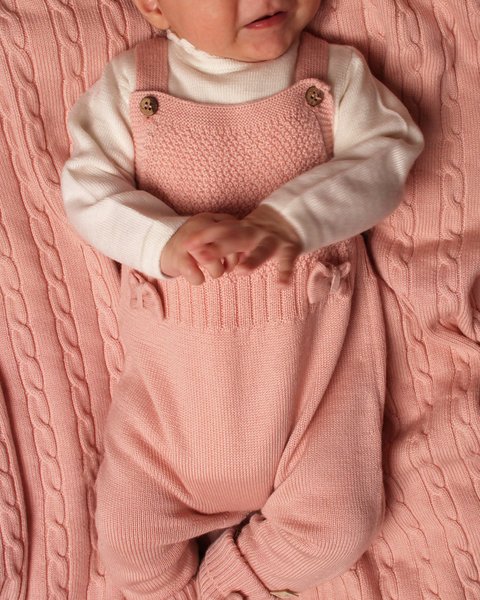 Salopette neonata fiocchi in pura lana vergine merino extrafine