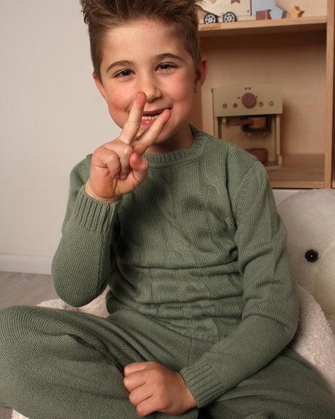 Maglione a trecce bambino e bambina in pura lana merino ultrafine