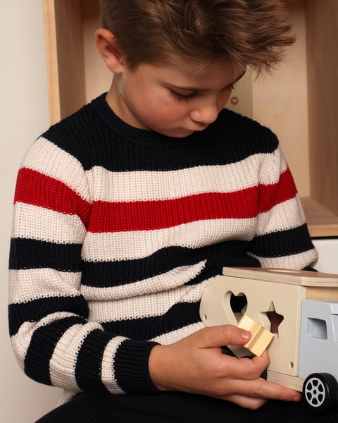 Maglione rigato bambino e bambina in pura lana merino extrafine
