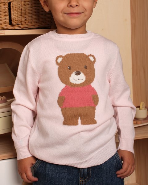 Maglione orsetto bambino e bambina in pura lana merino ultrafine