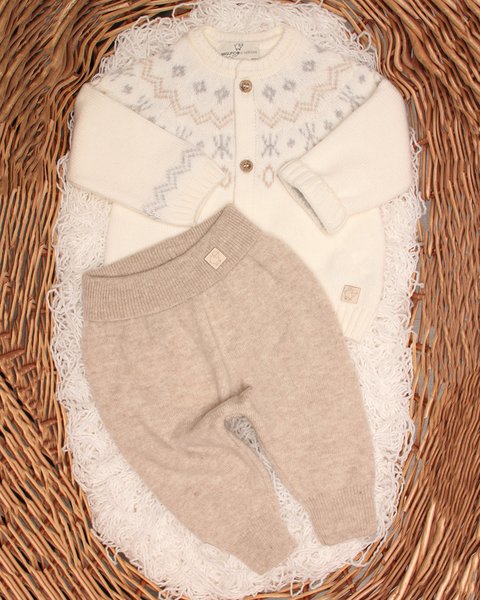 Completo jacquard neonato in pura lana merino ultrafine