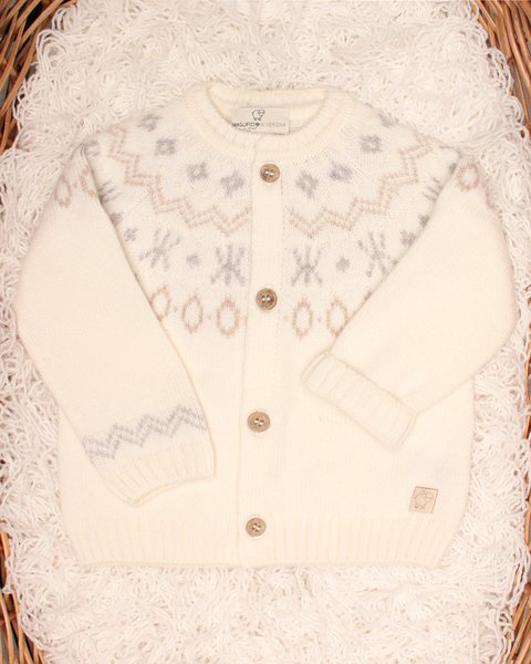 Giacchina jacquard in maglia neonati in pura lana cardata