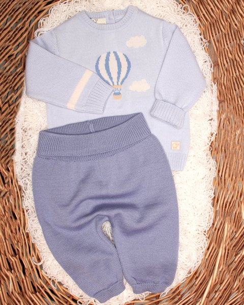 Completo neonato mongolfiera in pura lana vergine merino extrafine