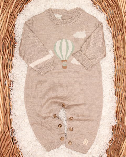 Tutina neonato mongolfiera in pura lana vergine merino extrafine
