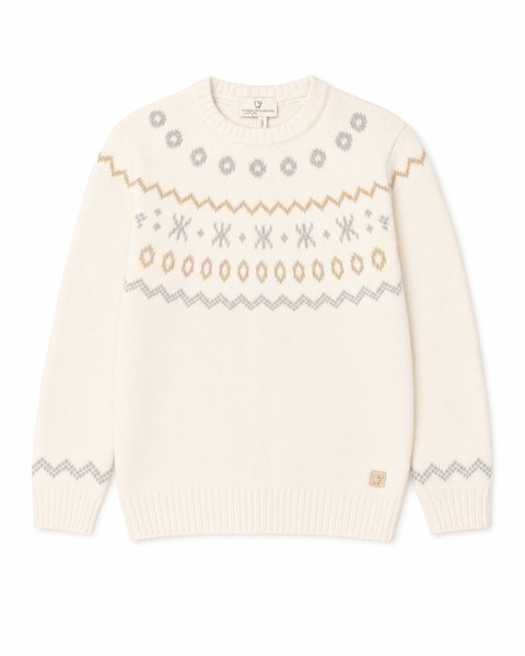 Maglione girocollo jacquard bambino e bambina in pura lana merino ultrafine