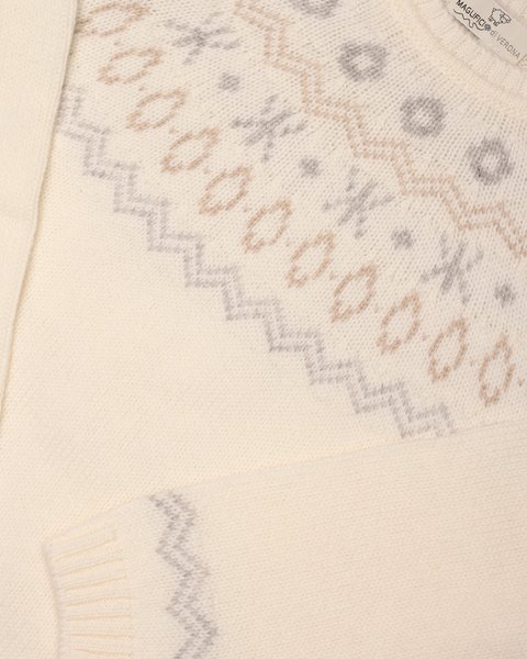 Maglione girocollo jacquard bambino e bambina in pura lana merino ultrafine