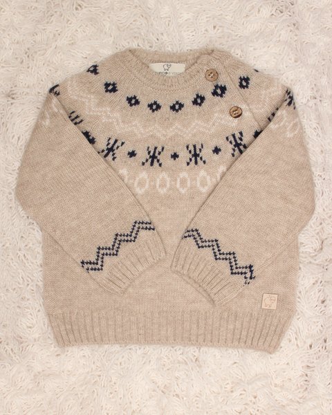 Maglioncino jacquard neonato in pura lana merino ultrafine