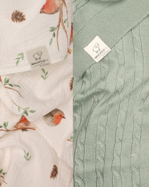 Set copertina lana merinos e mussola in cotone