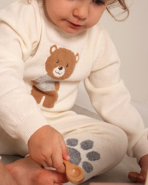 Completo neonato orsetto in pura lana vergine merino ultrafine