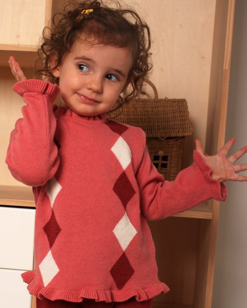 Maglia neonata rombi in pura lana merino ultrafine