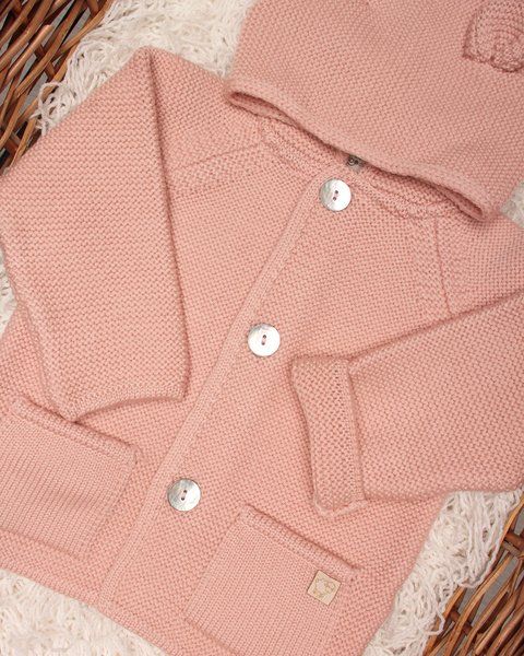 Cappottino neonato con orecchie in pura lana vergine merino extrafine