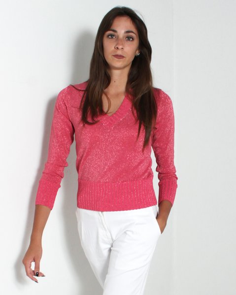 Maglia scollo v lurex donna