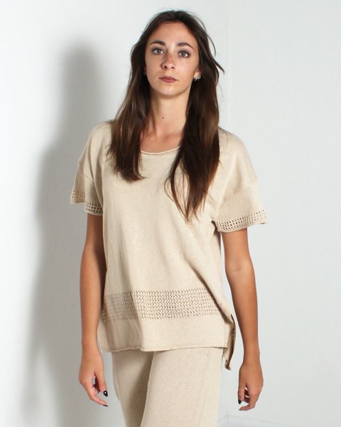 Maglia over traforata donna cotone-lino