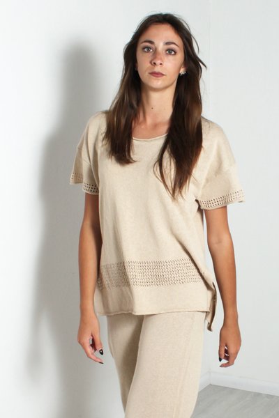 Maglia over traforata donna cotone-lino