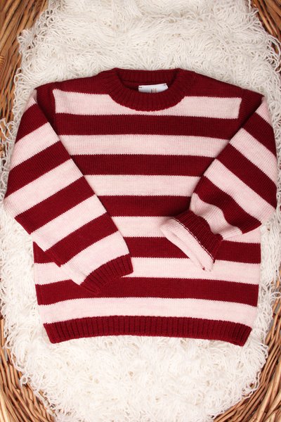 Maglia girocollo rigata pura lana merino per bambini