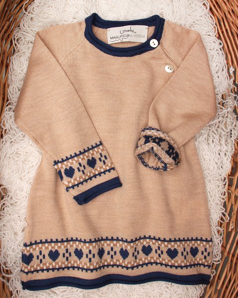 Vestitino neonata fantasia in pura lana merino