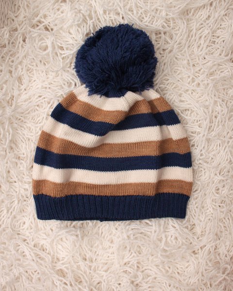 Cappellino neonato rigato in pura lana merino