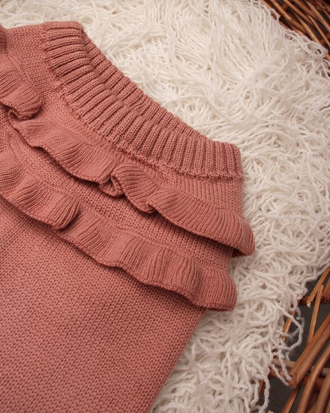 Pantaloni maglia volant neonata in pura lana merino