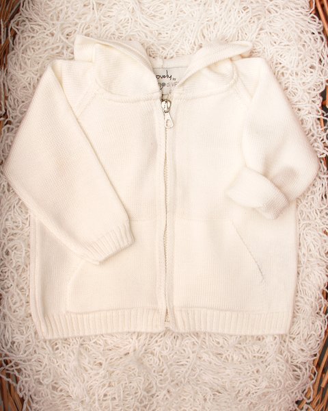 Maglia neonato cappuccio in pura lana merino