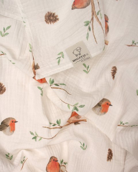 Mussola cotone neonati pettirosso 65x100cm cotone bio